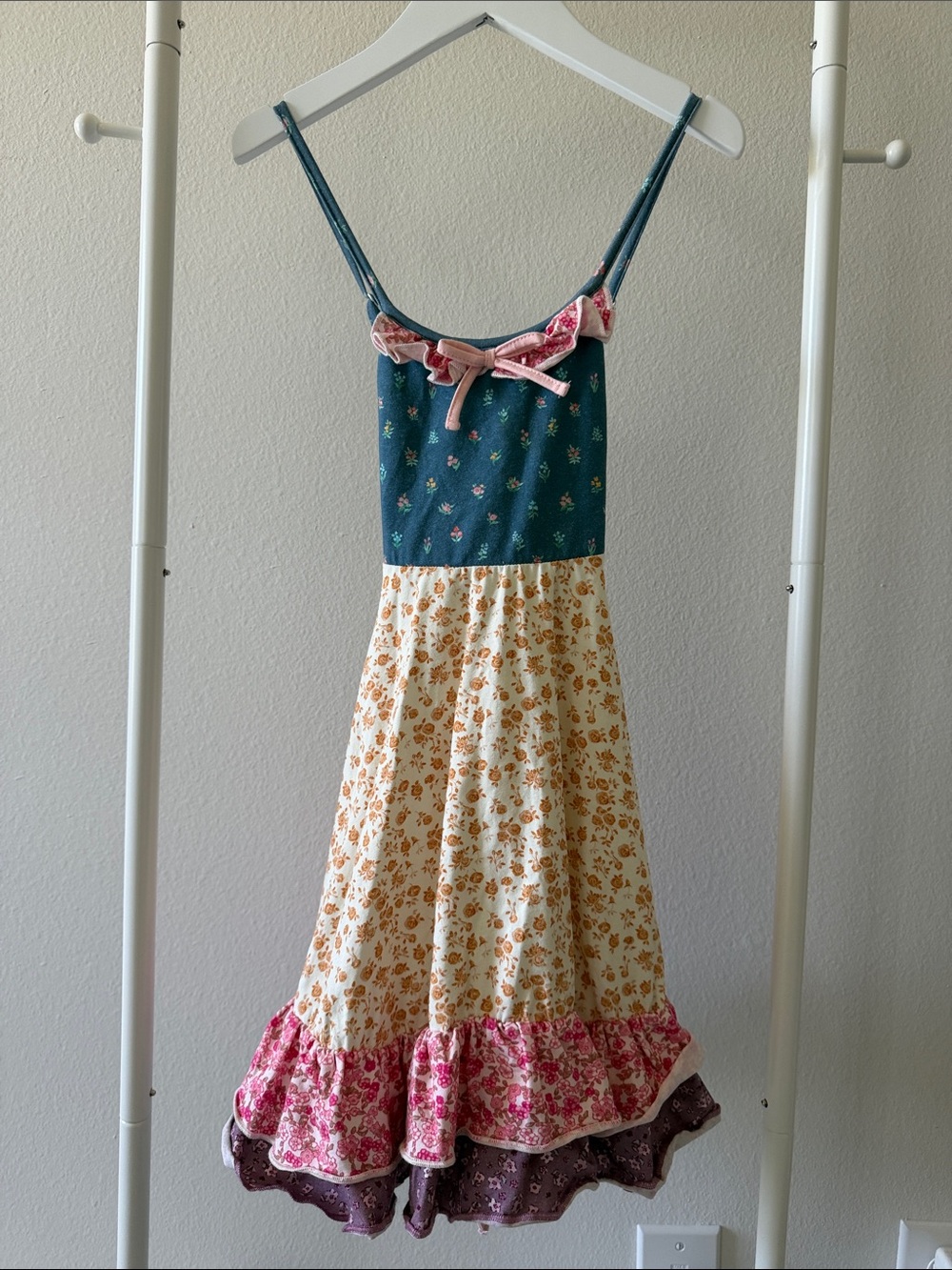 SweetHoney Girls' Dress with Teal, Cream & Pink Accents